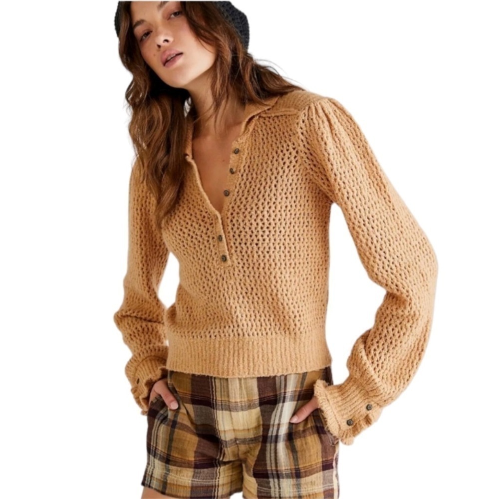 Free People Snowdrift Pullover Camel Heather Sweater Size XS Women
